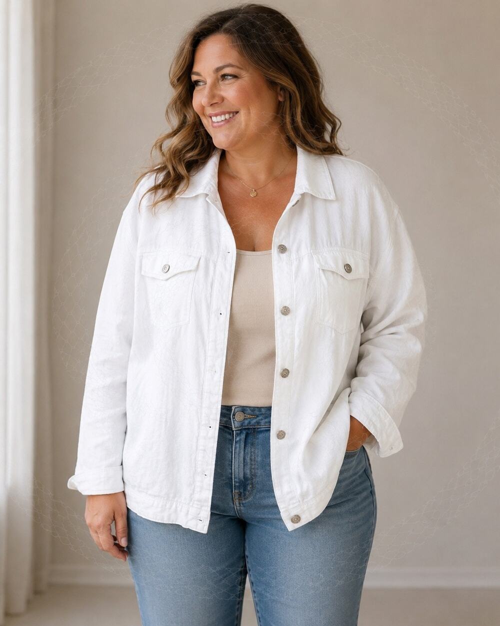 JNY Jones New York White Linen Jacket Size 3X Button Front Lightweight Overshirt